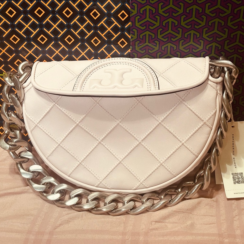 Tory Burch Quilted Shoulder Bag - Light Pink and Silver